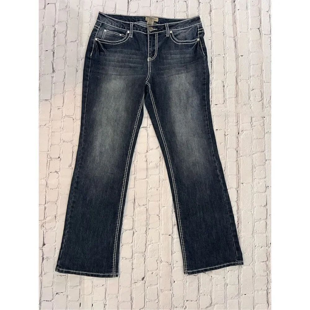 Earl Jeans Womens 10 Embroidered Bling Flap Pocket Jean White Contrast Stitching